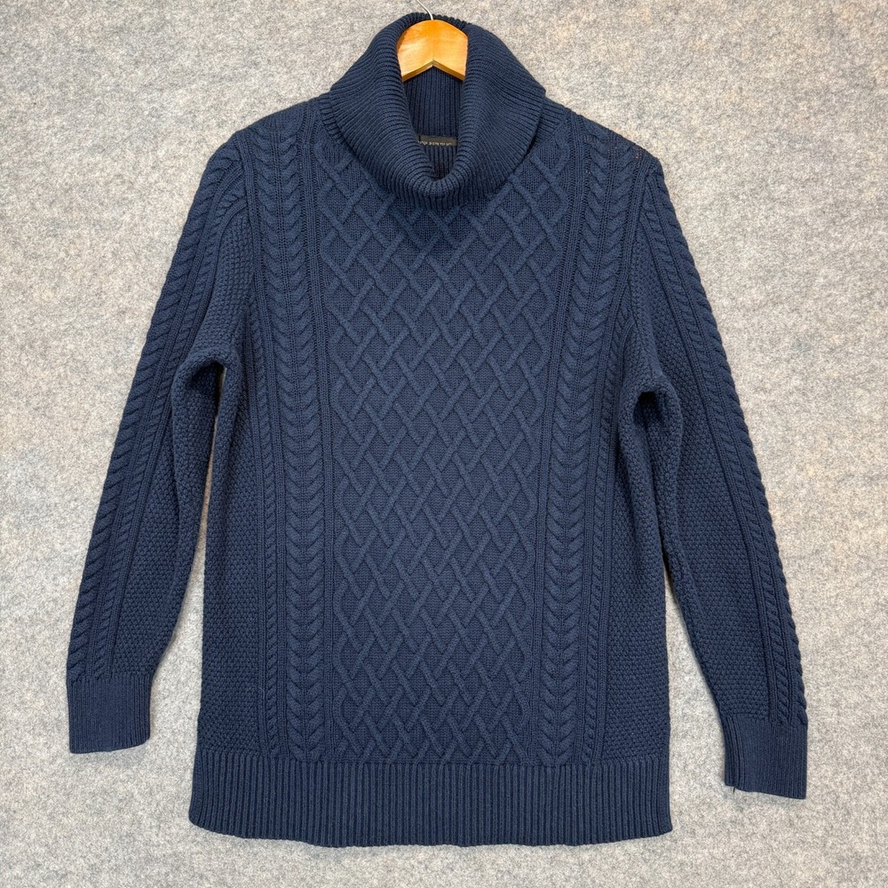 Banana Republic Chunky Cable Knit Fisherman Sweater Women Medium Turtleneck Navy